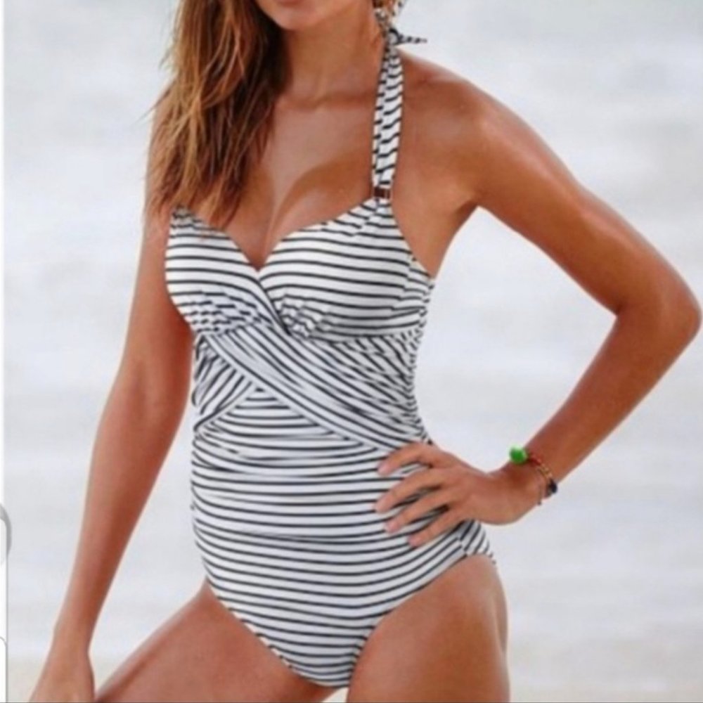 Victoria's Secret Black and White Striped One Piece Swimsuit